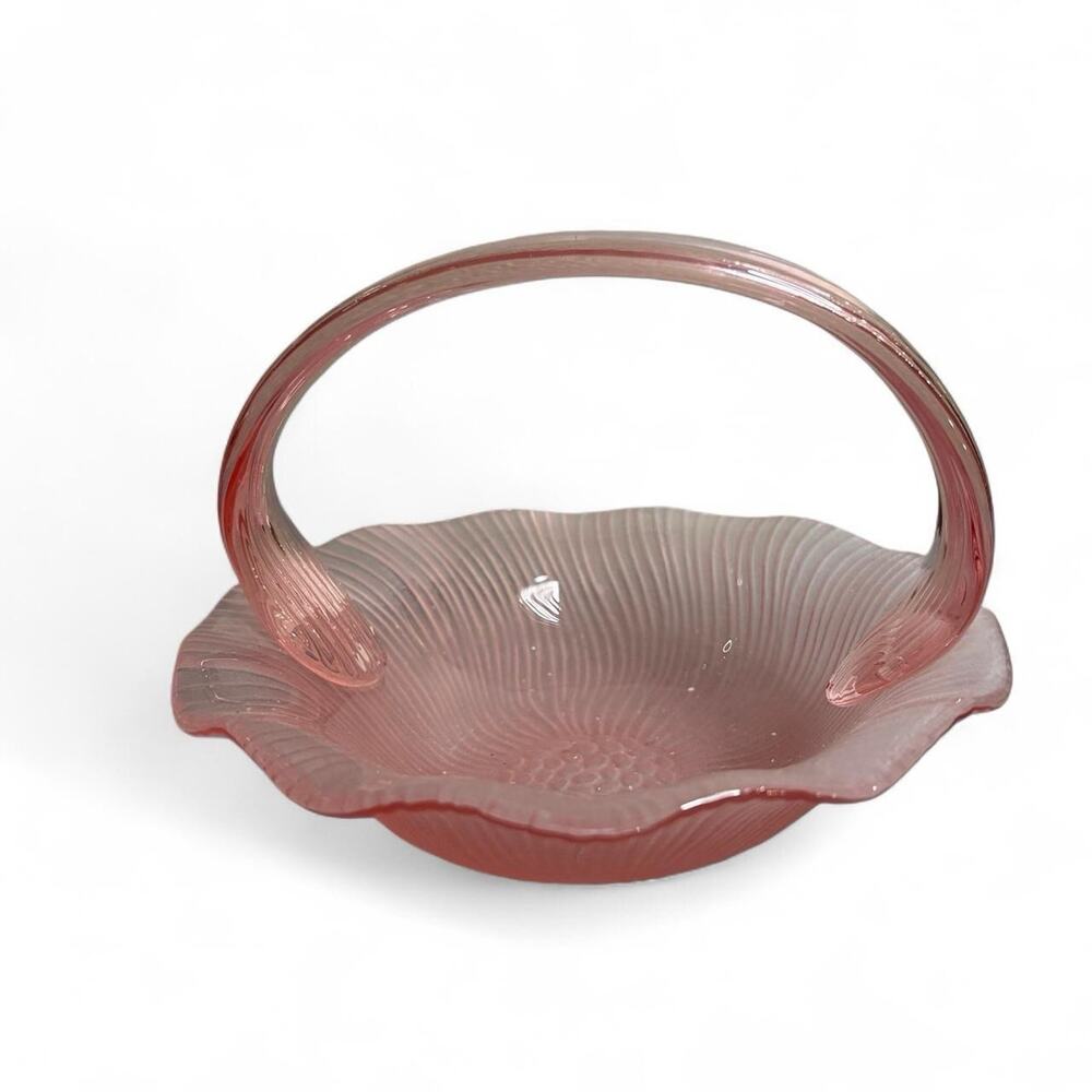 Laslo for Mikasa Pink Glass Hibiscus Ruffled Basket 6.5 in.